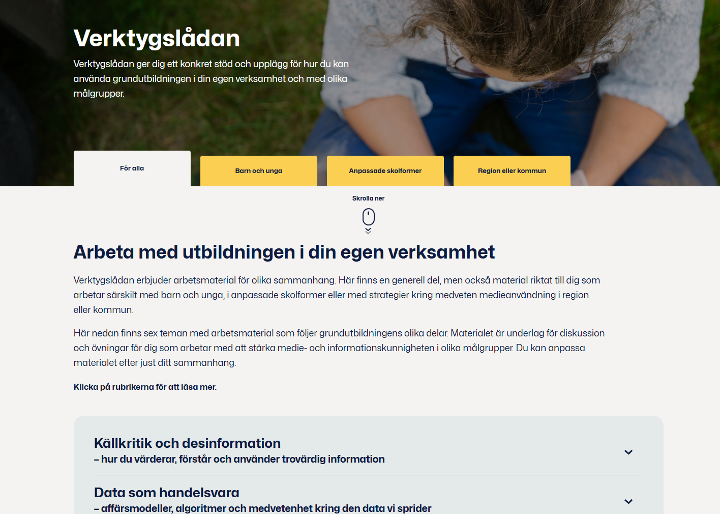 Screenshot av verktygslådan på Mediemedveten.se