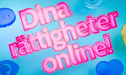 Illustration med starka färger och texten Dina rättigheter online