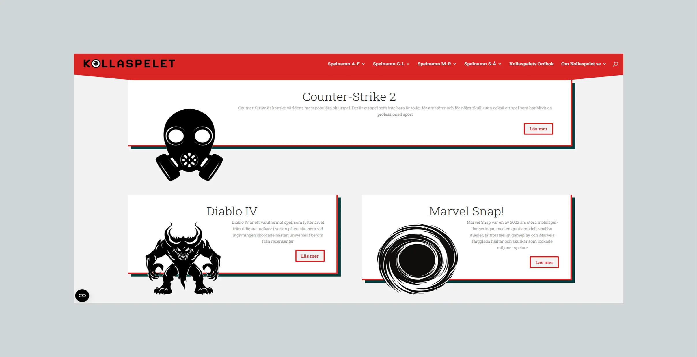 Skärmdump av webbplatsen KollaSpelet