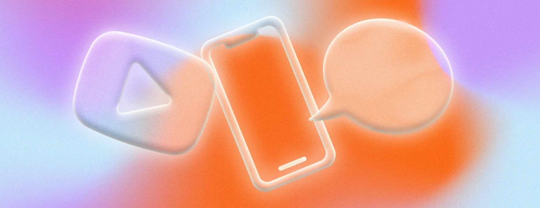 Illustration av en mobil, pratbubbla och Youtube-ikonen